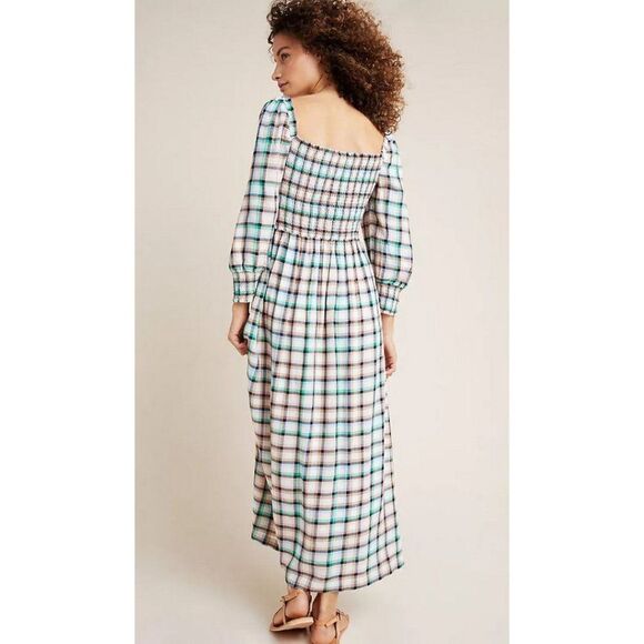 Anthropologie Maeve Cerie Smocked Midi Dress Gingham Plaid Multi Size S - Picture 11 of 11